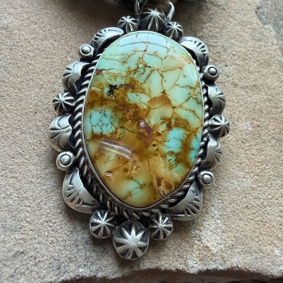 Navajo sterling silver turquoise pendant necklace KY - Picture 7 of 8